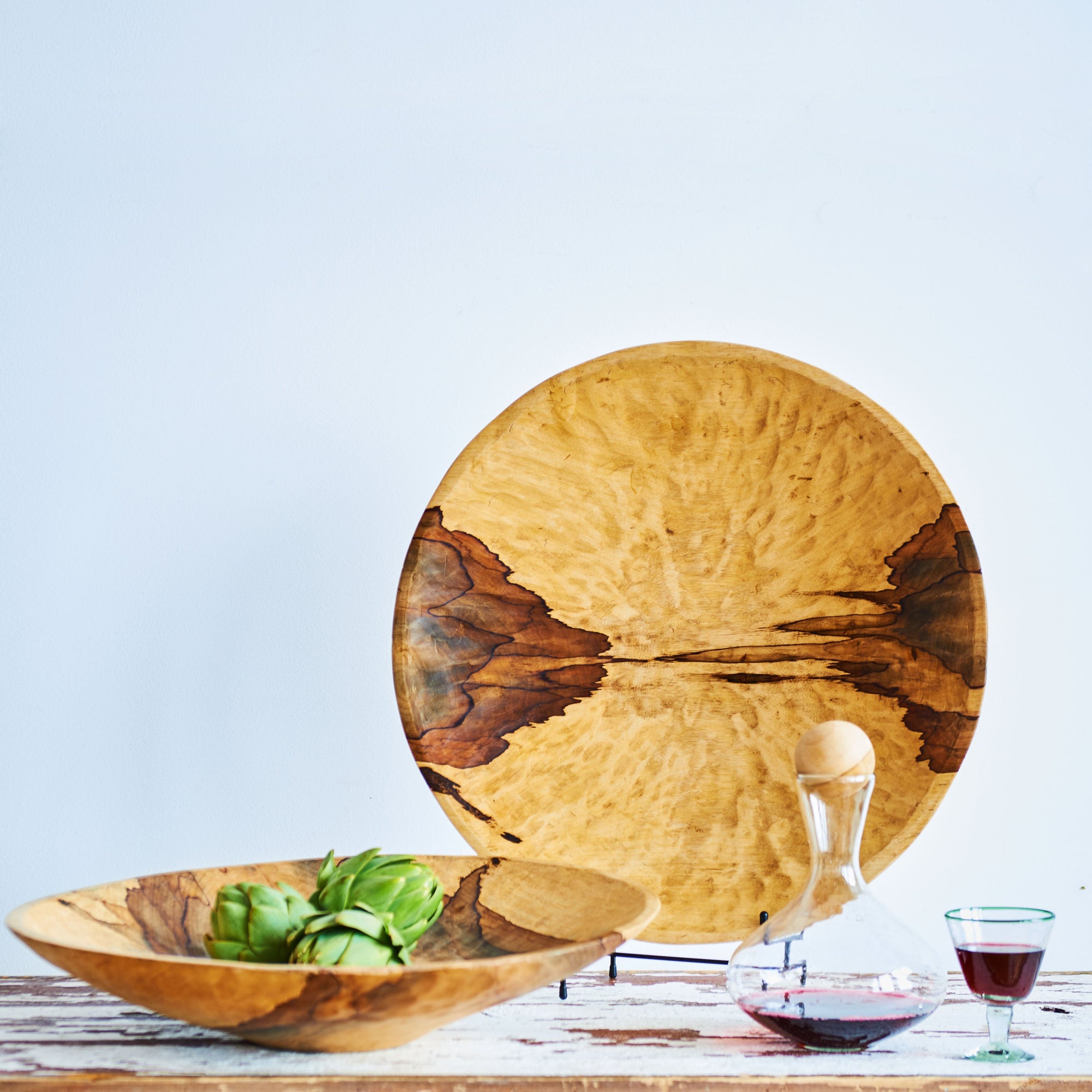 Shallow Large Wood Bowl Plate - 24 inch