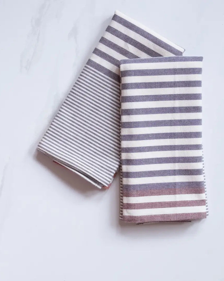 Brown & Gray Stripe Organic Cotton Tea Towels – Set of 2