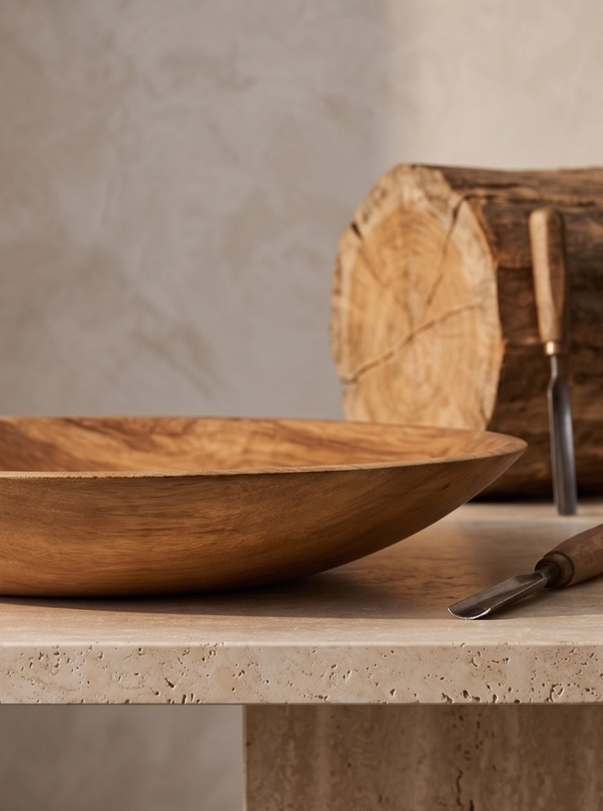 24 inch Shallow Large Wood Plate Bowl | TerraKlay