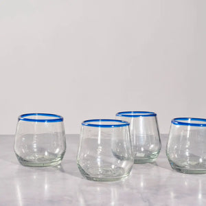 Blue Rim Roly Wine Glass