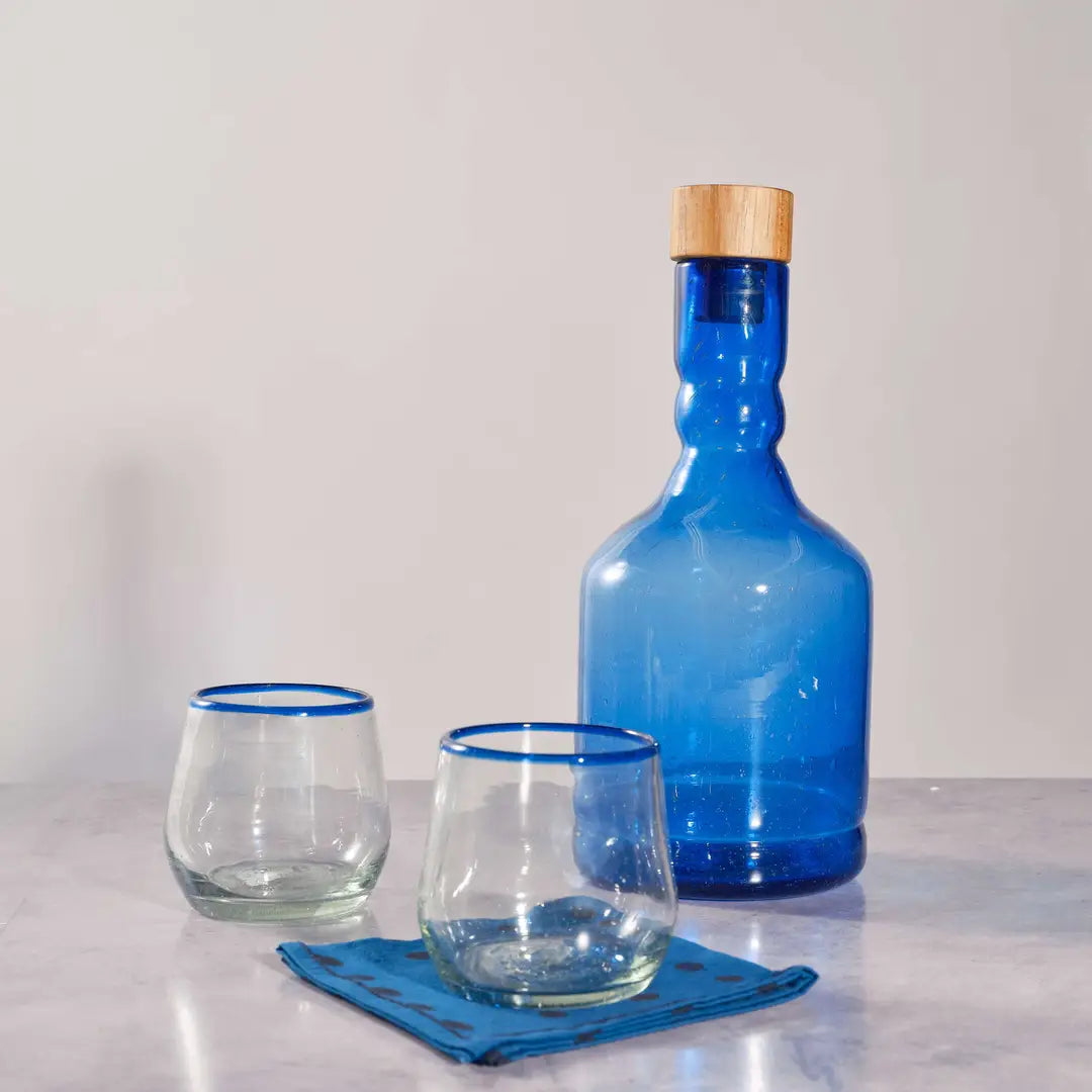 Blue Rim Roly Wine Glass