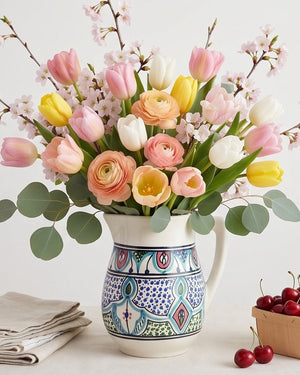 Amira Hand-painted Flower Vase and Pitcher