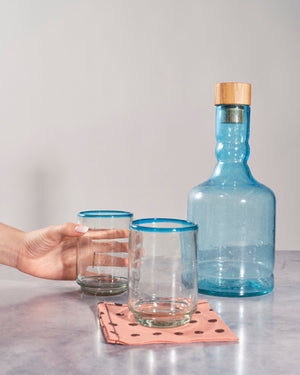 Medium Aqua Rim Stacking Glasses, Set of 4