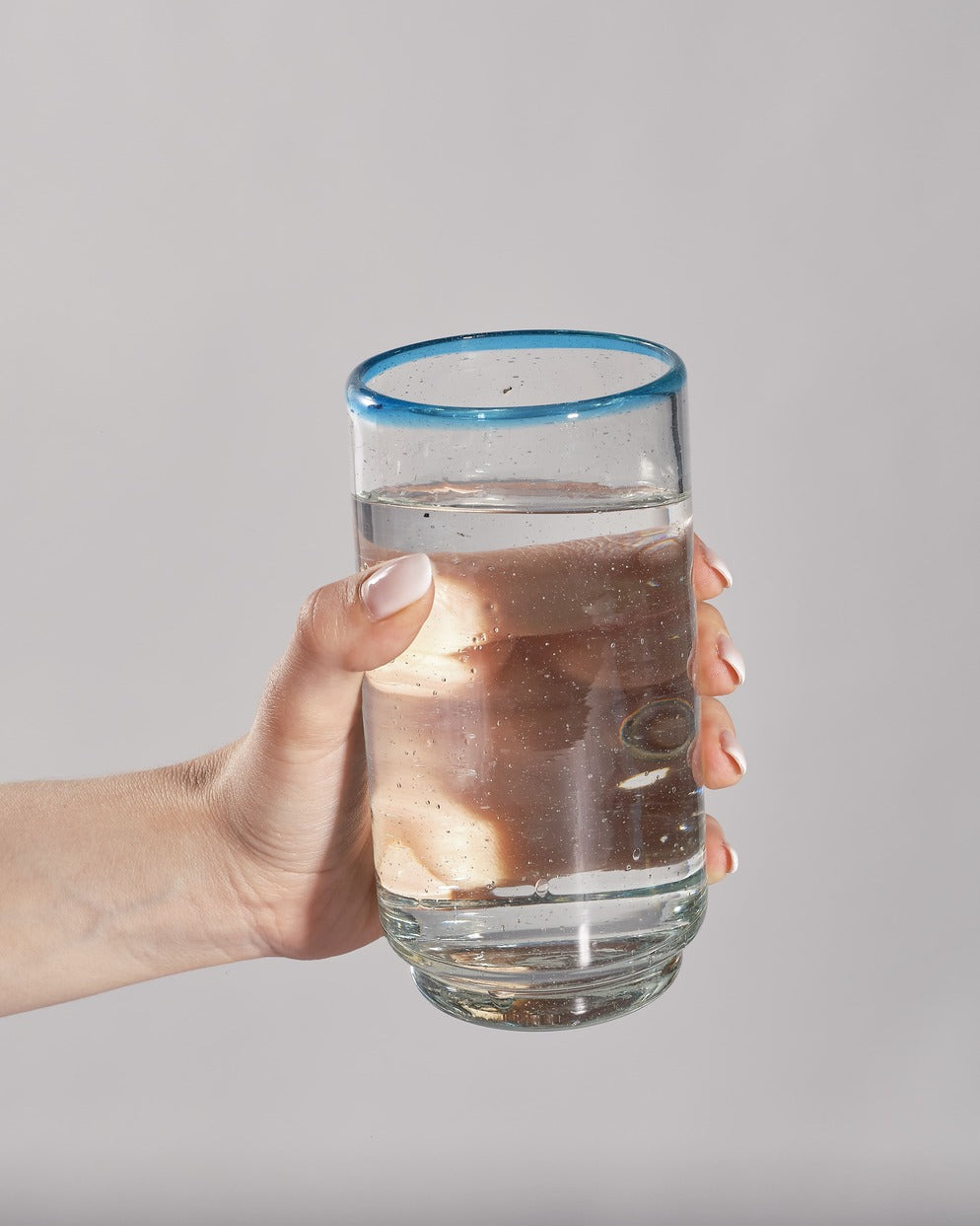 Large Aqua Rim Stacking Glass