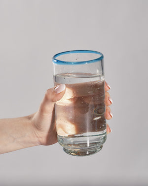 Large Aqua Rim Stacking Glass