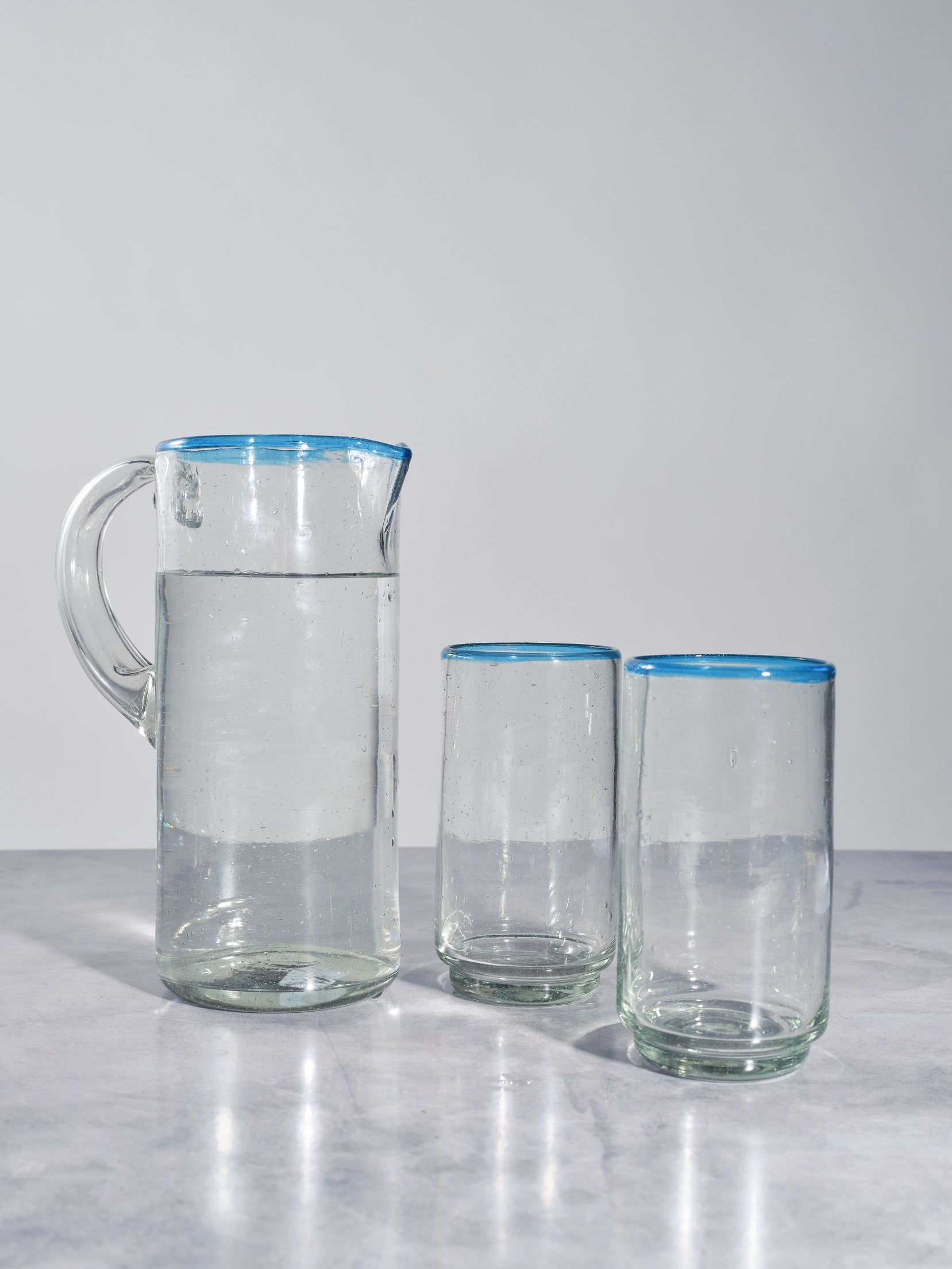 Large Aqua Rim Stacking Glass