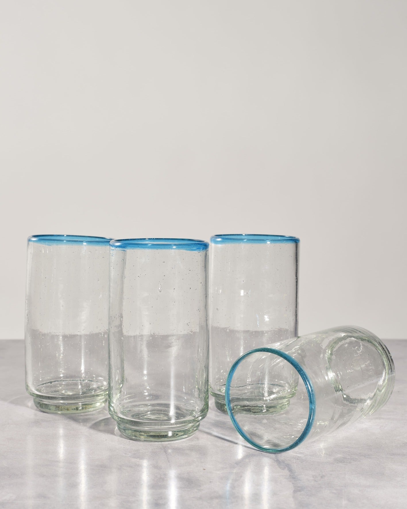Large Aqua Rim Stacking Glass