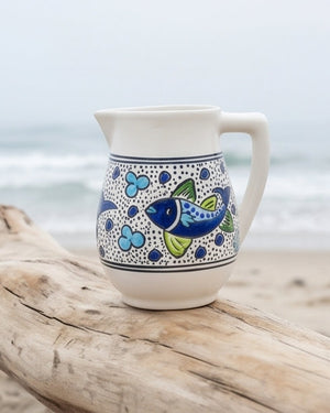 Blue Fish Ceramic Flower Vase and Pitcher