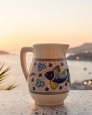 Blue Fish Ceramic Flower Vase and Pitcher
