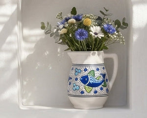 Blue Fish Ceramic Flower Vase and Pitcher