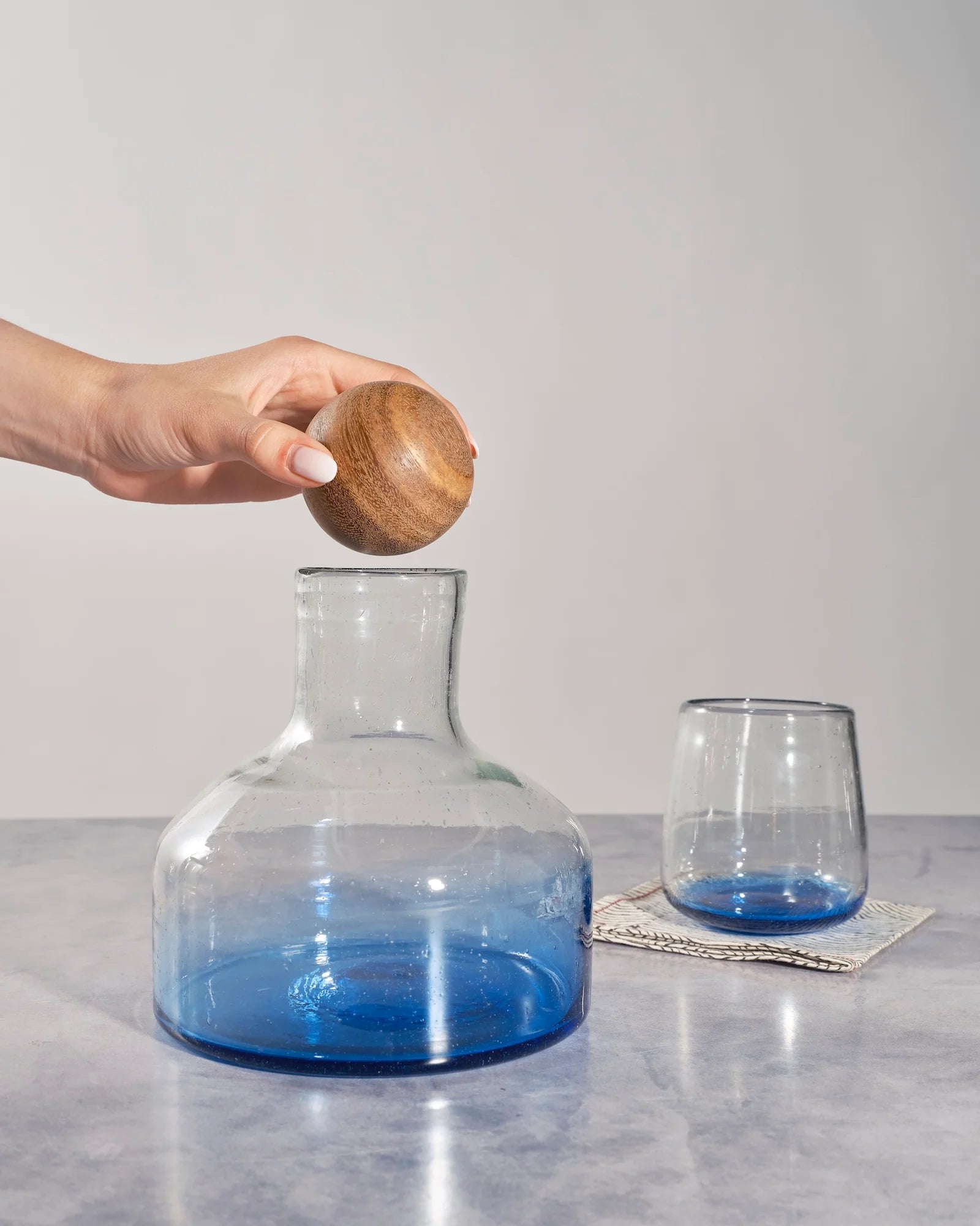 Blue Orlando Decanter with Wood Topper