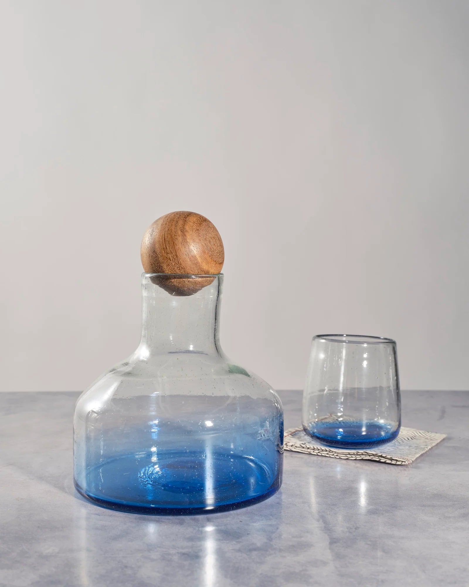 Blue Orlando Decanter with Wood Topper