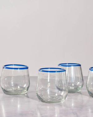 Blue Rim Roly Wine Glass