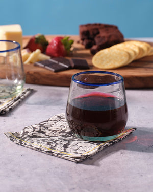 Blue Rim Roly Wine Glass, Set of 4