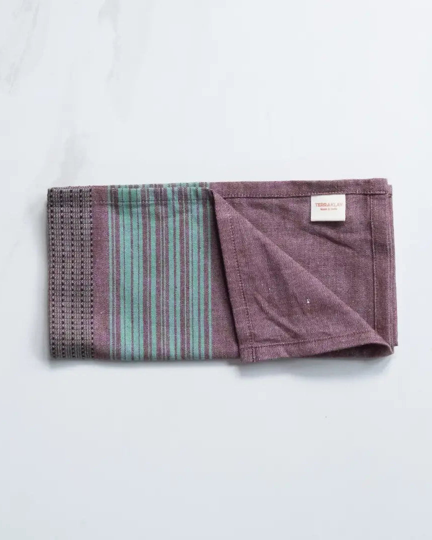 Brown Cotton Dinner Napkins with Teal Stripes – Set of 4