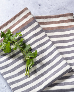 Brown & Gray Stripe Organic Cotton Tea Towels – Set of 2