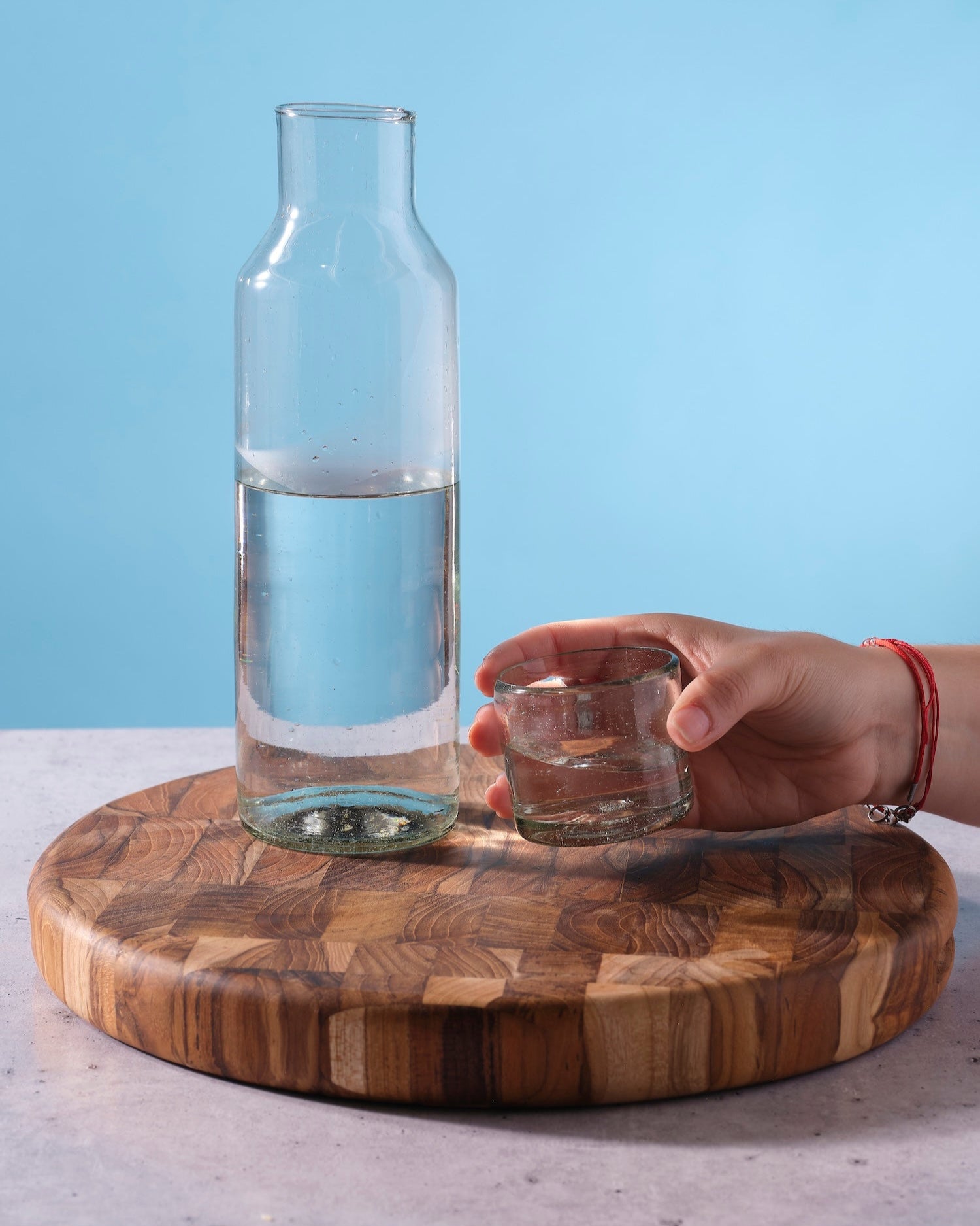 Hand Blown Round Glass Carafe Set