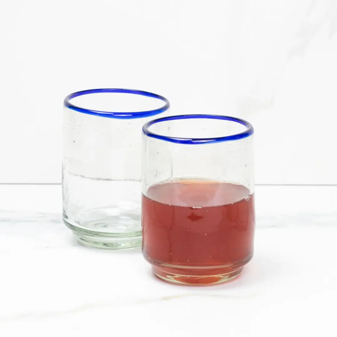 Medium Blue Rim Stacking Drinking Glass