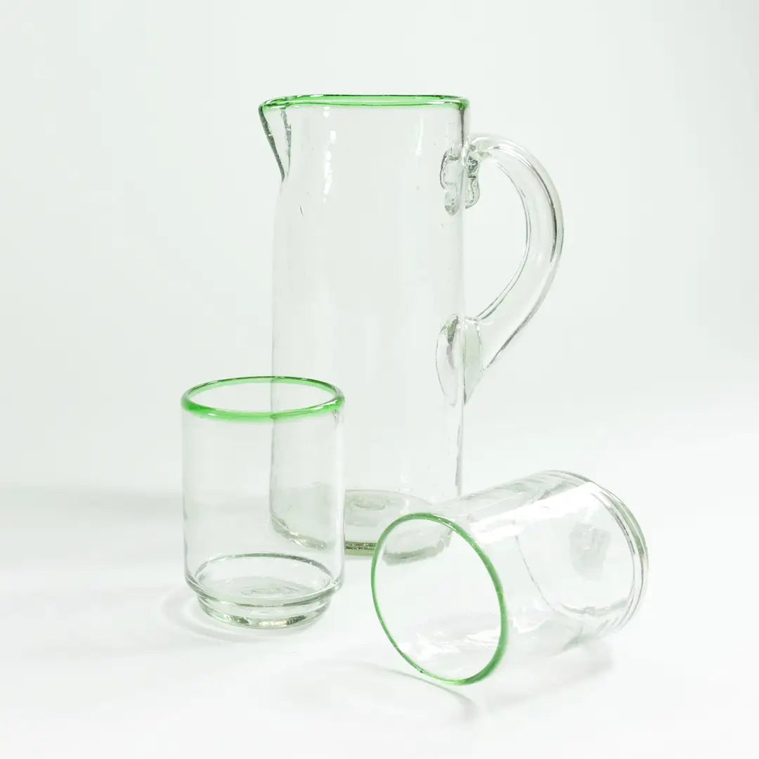 Medium Green Rim Stacking Glass WITH PITCHER
