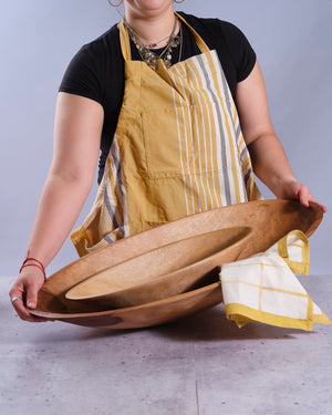XXL 28 inch Oval Wood Bowl with yellow apron