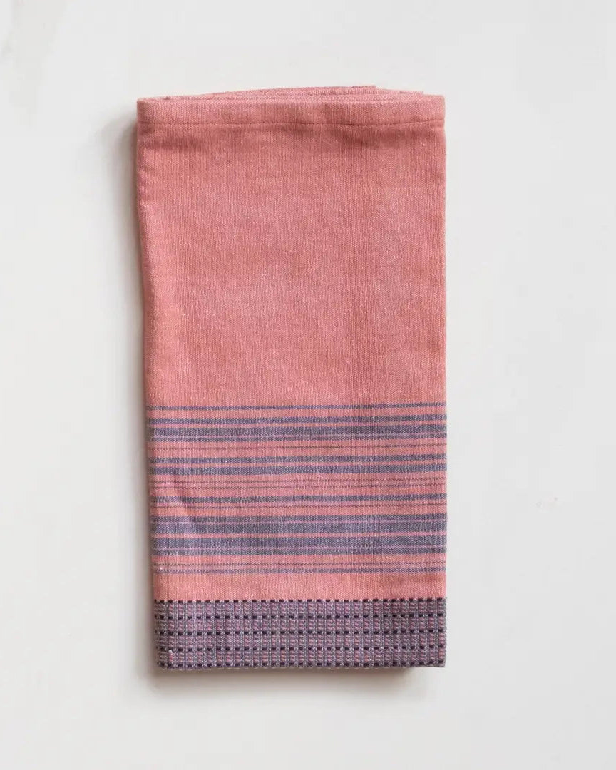 Pink Cotton Dinner Napkins with Blue Stripes – Set of 4