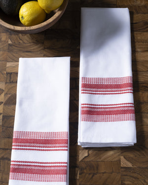 Red Antigua Stripe Kitchen Towels Set of 2