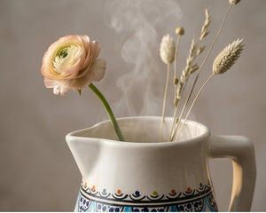 Rosette Ceramic Flower Vase and Pitcher