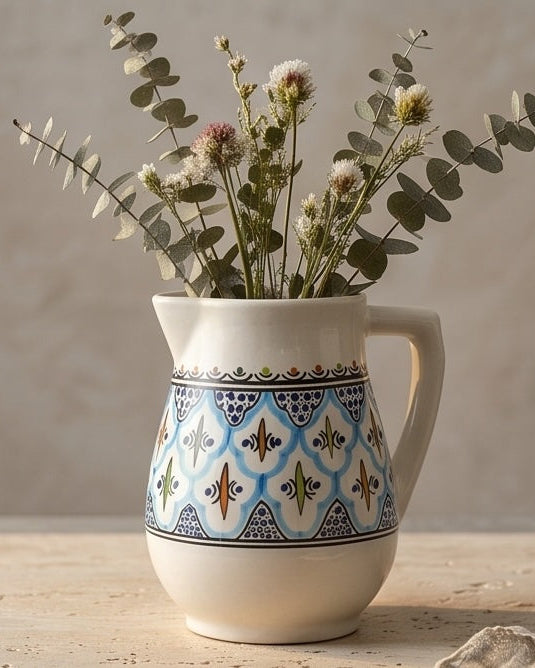 Rosette Ceramic Flower Vase and Pitcher