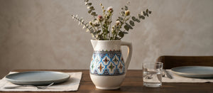 Rosette Ceramic Flower Vase and Pitcher