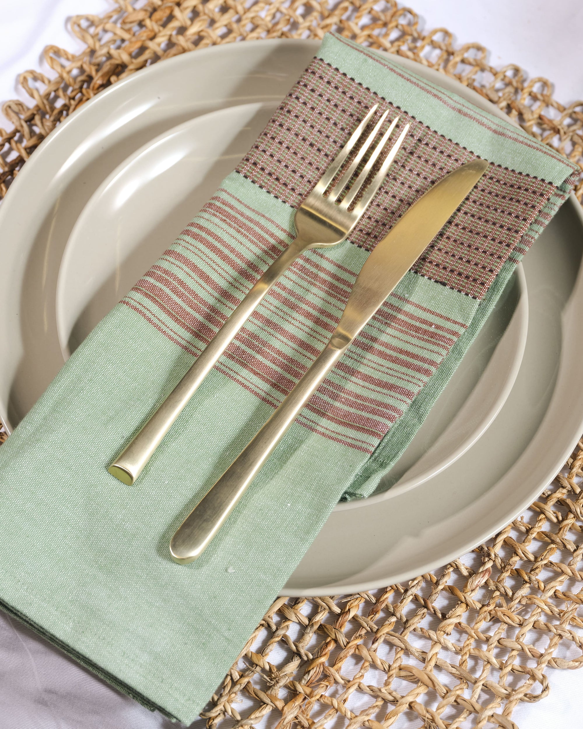 Teal Napkins with Brown Stripes – Set of 4