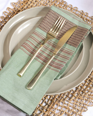 Teal Napkins with Brown Stripes – Set of 4