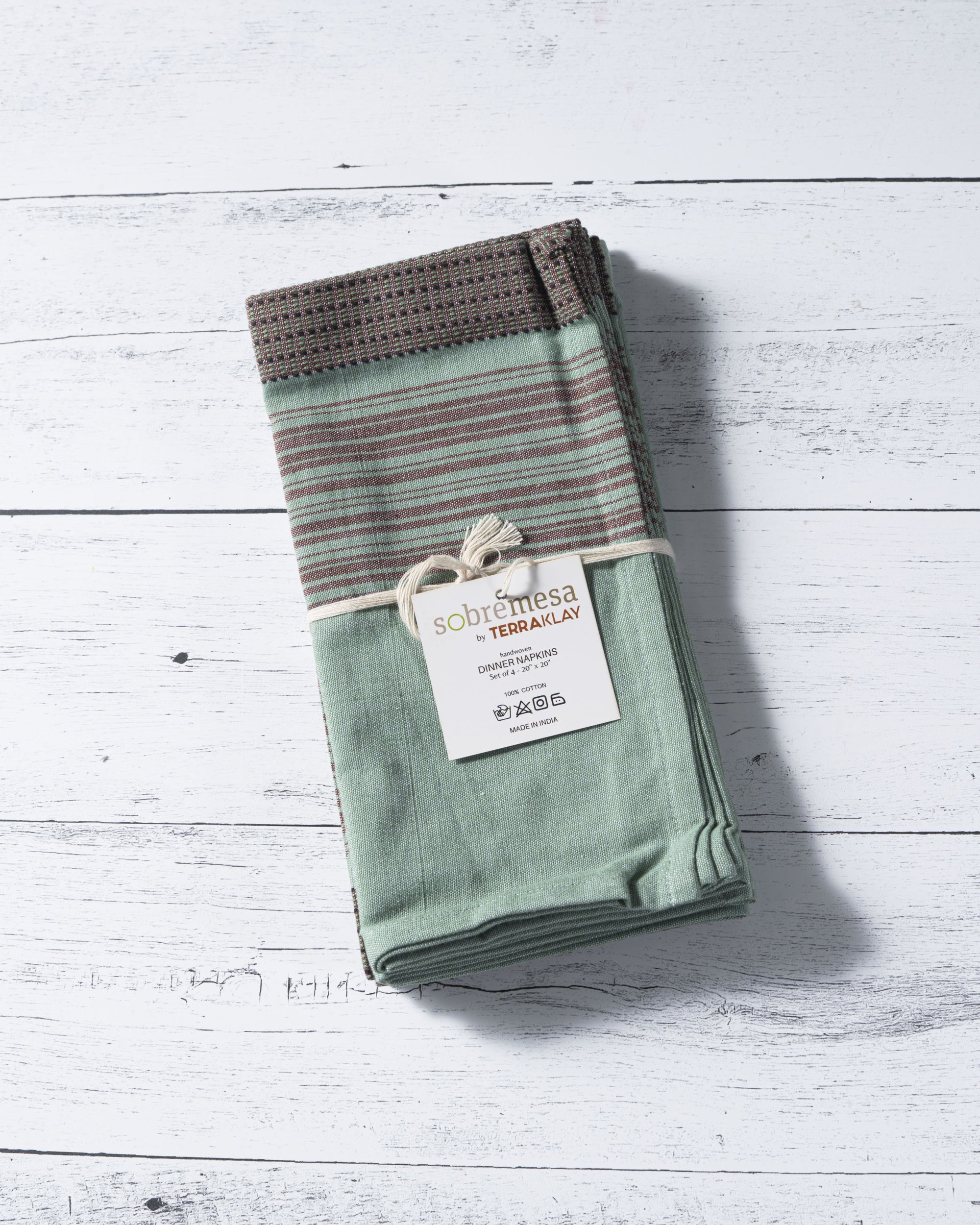 Teal Napkins with Brown Stripes – Set of 4