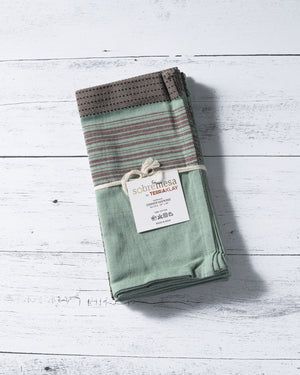 Teal Napkins with Brown Stripes – Set of 4