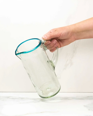 Aqua Rim Glass Pitcher