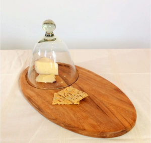 Large Oval Wood Board with Glass Dome