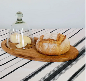 Large Oval Wood Board with Glass Dome