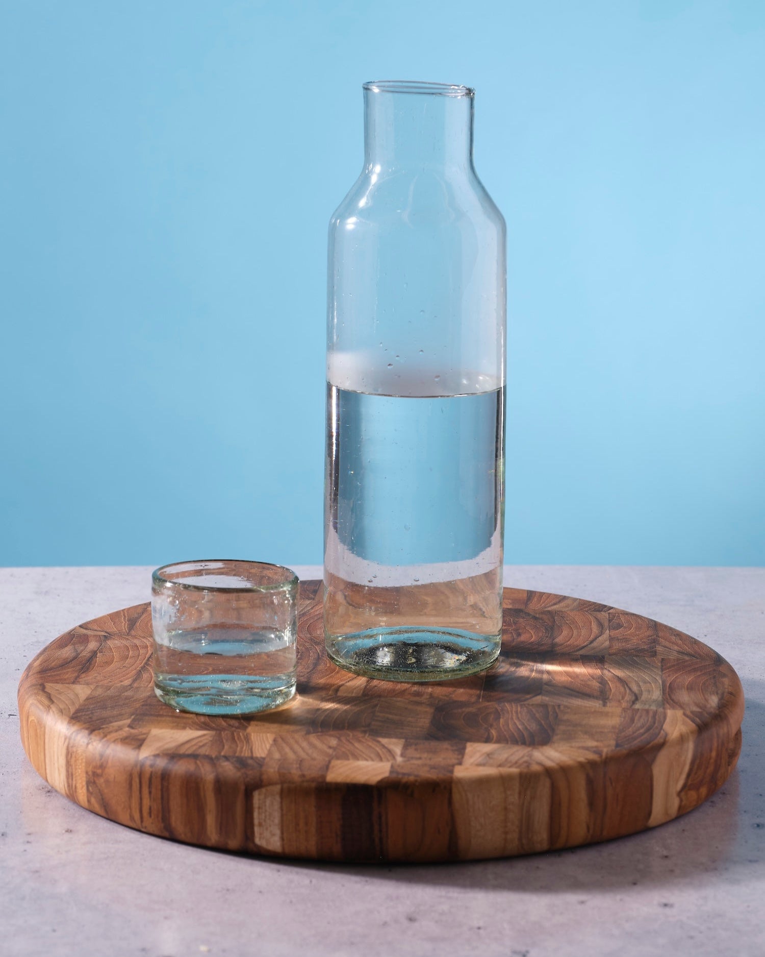 Large Slim Hand Blown Glass Carafe with Cup