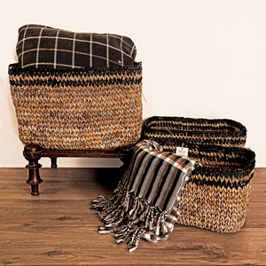 Rectangle baskets made in natural fiber by TerraKlay. Great for storage and organizing stuff around the home and garden