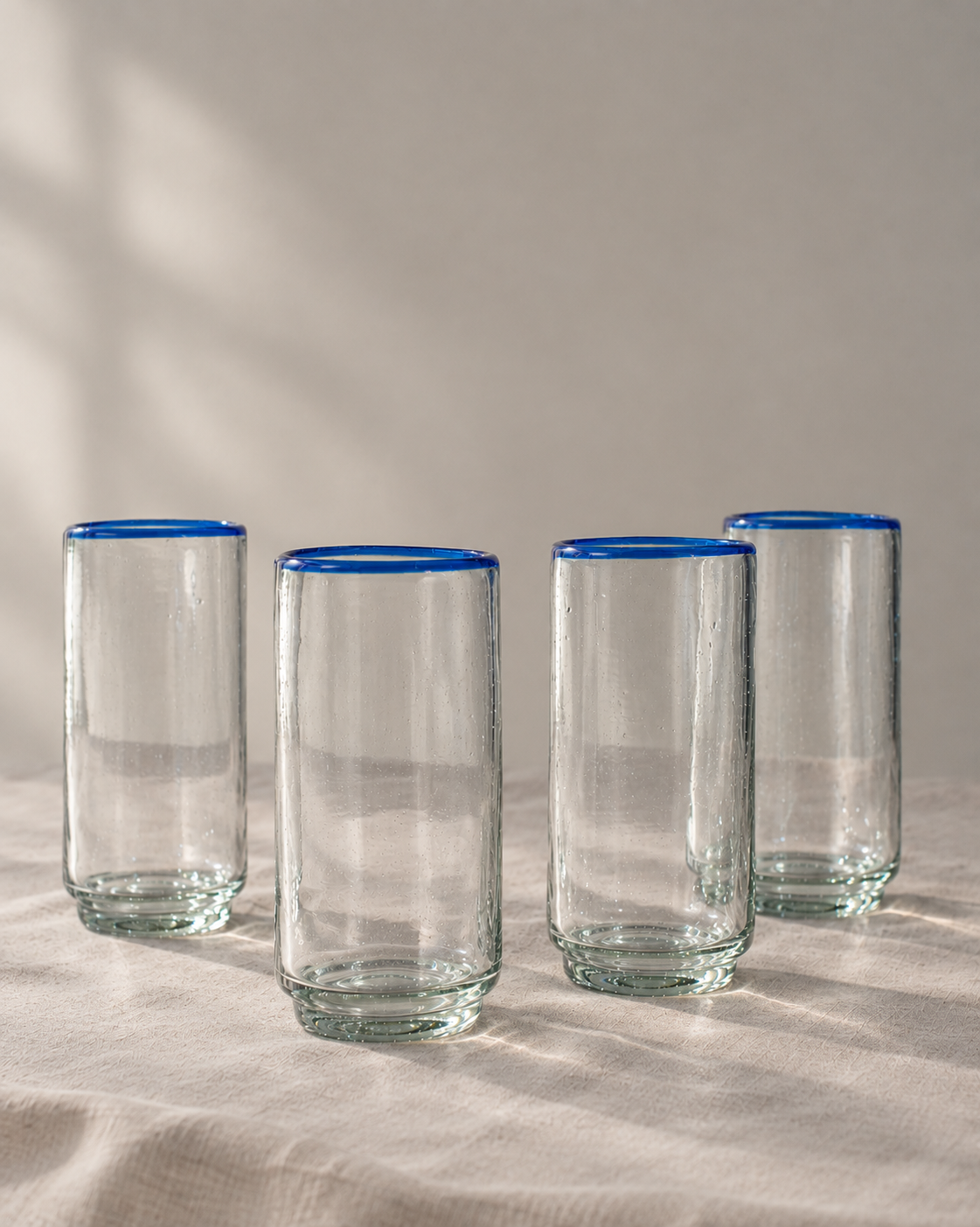Large Blue Rim Stacking Glasses, Set of 4