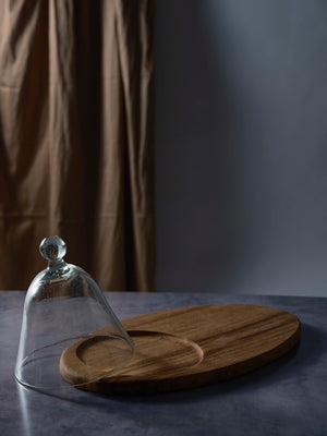 Large Oval Wood Cheese Board with Glass Dome