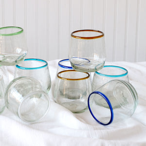 Blue Rim Roly Wine Glass