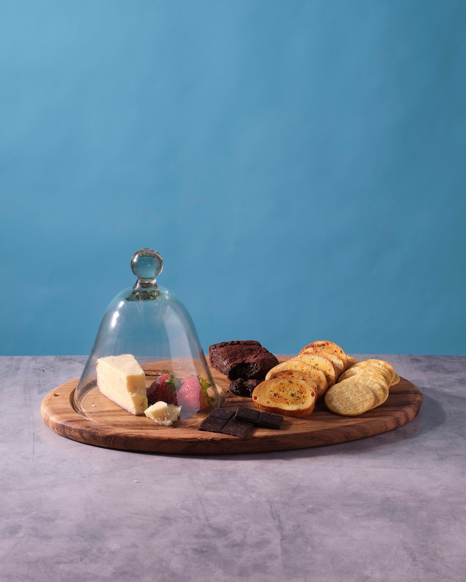 Large Oval Wood Board with Glass Dome