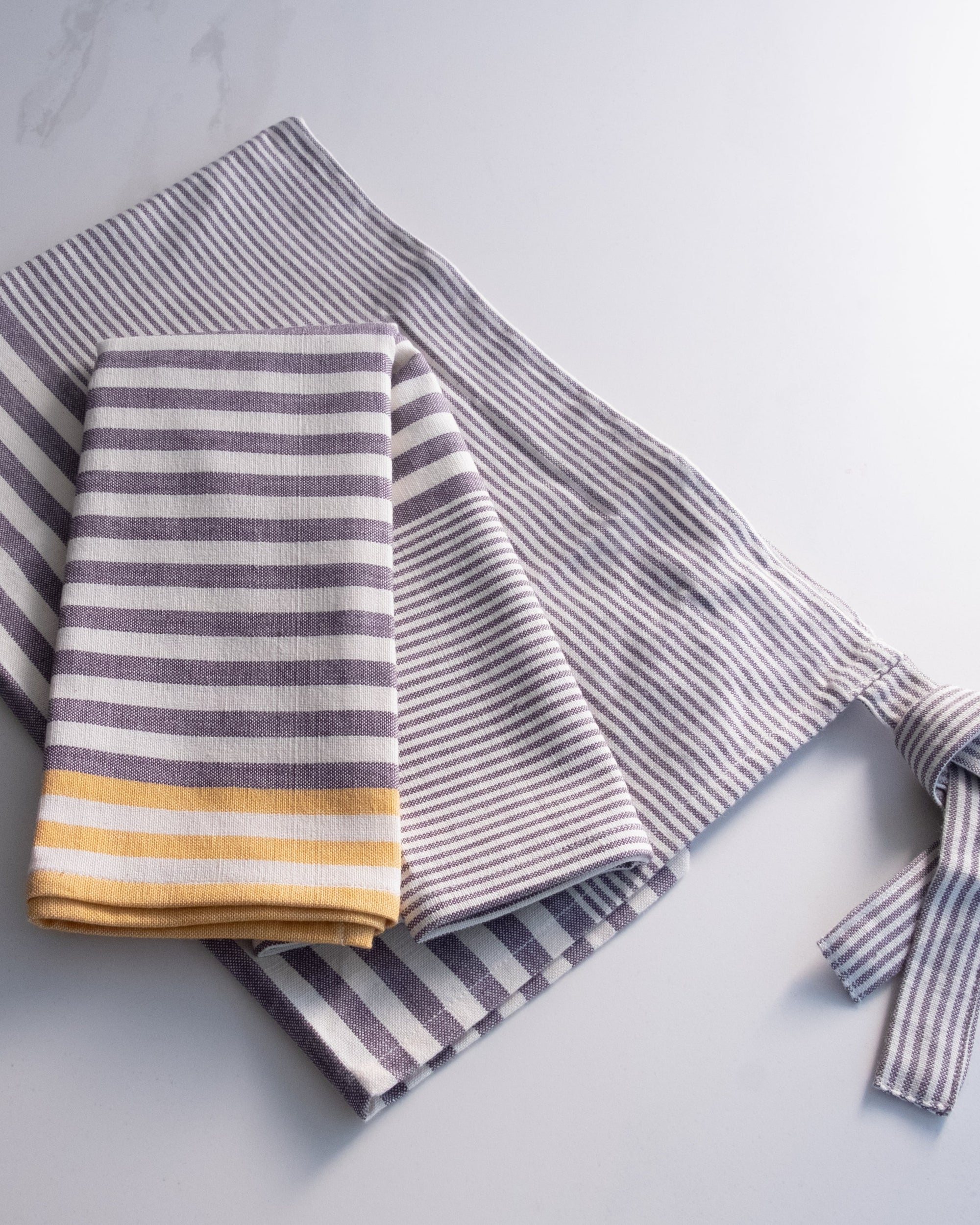 Yellow with Gray Stripes Kitchen Towels - Set of 2