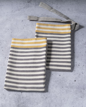 Yellow with Gray Stripes Kitchen Towels - Set of 2