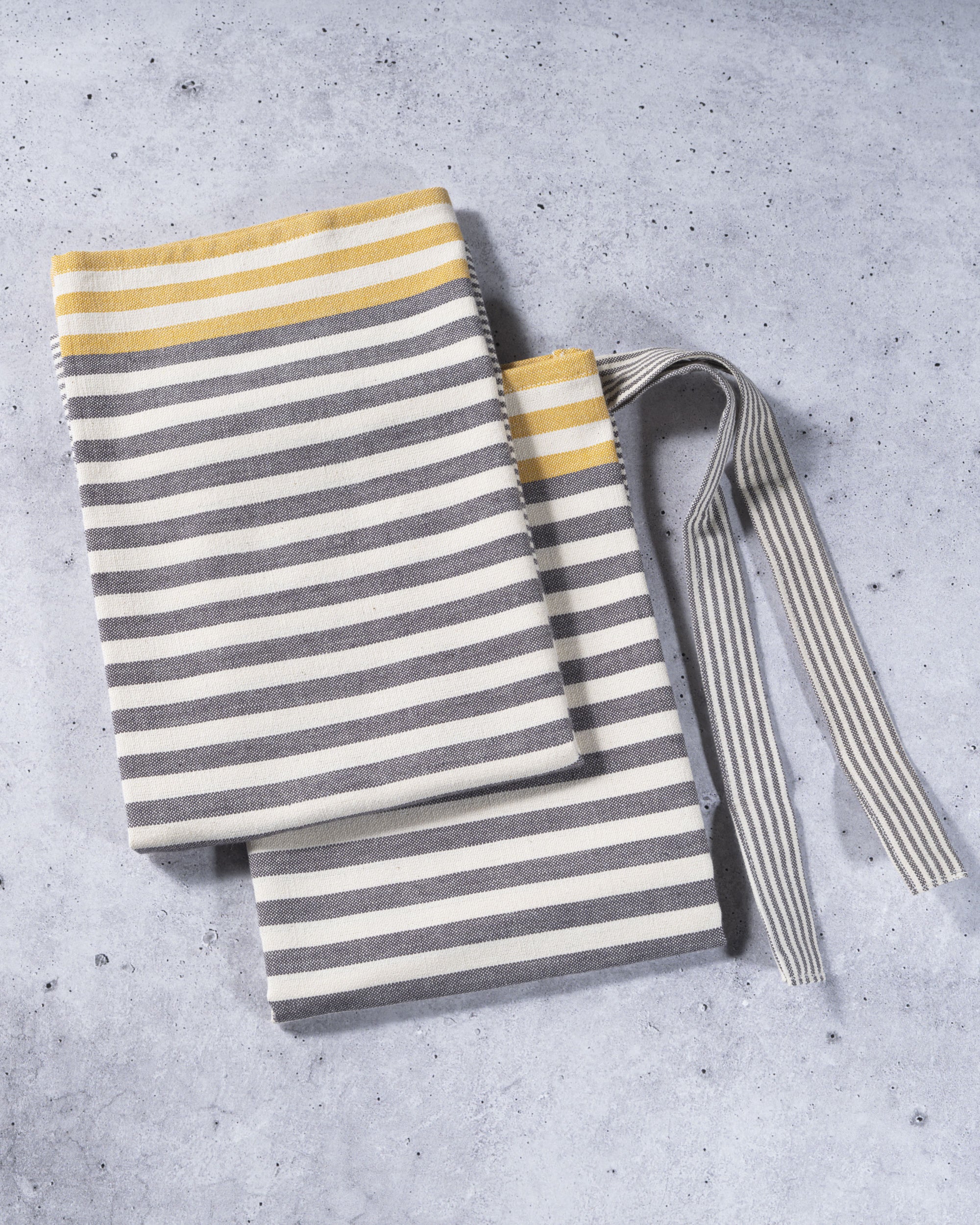 Yellow with Gray Stripes Kitchen Towels - Set of 2