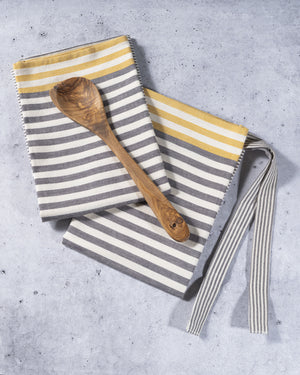Yellow with Gray Stripes Kitchen Towels - Set of 2
