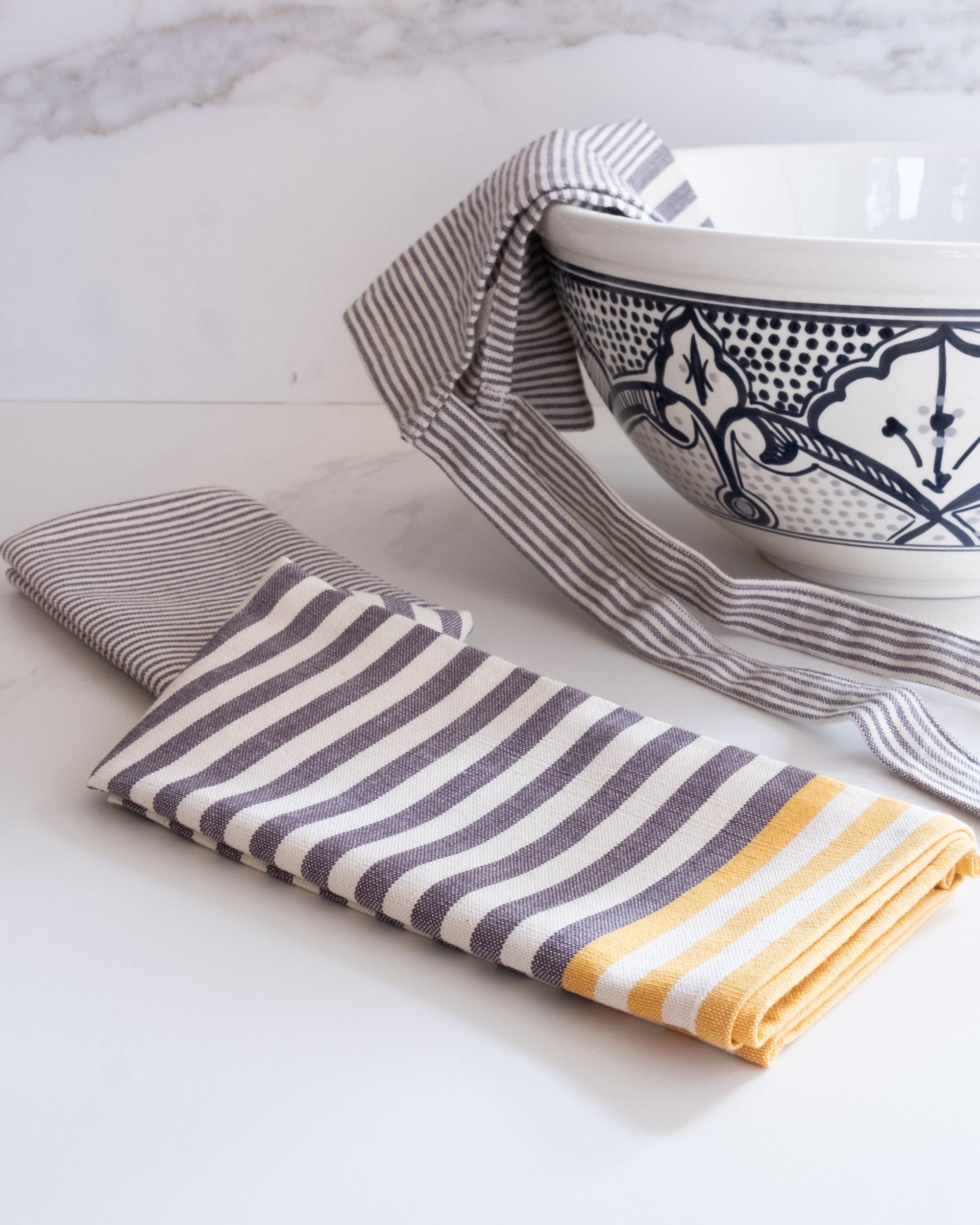 Yellow with Gray Stripes Kitchen Towels - Set of 2