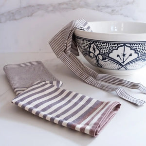 Brown & Gray Stripe Organic Cotton Tea Towels – Set of 2