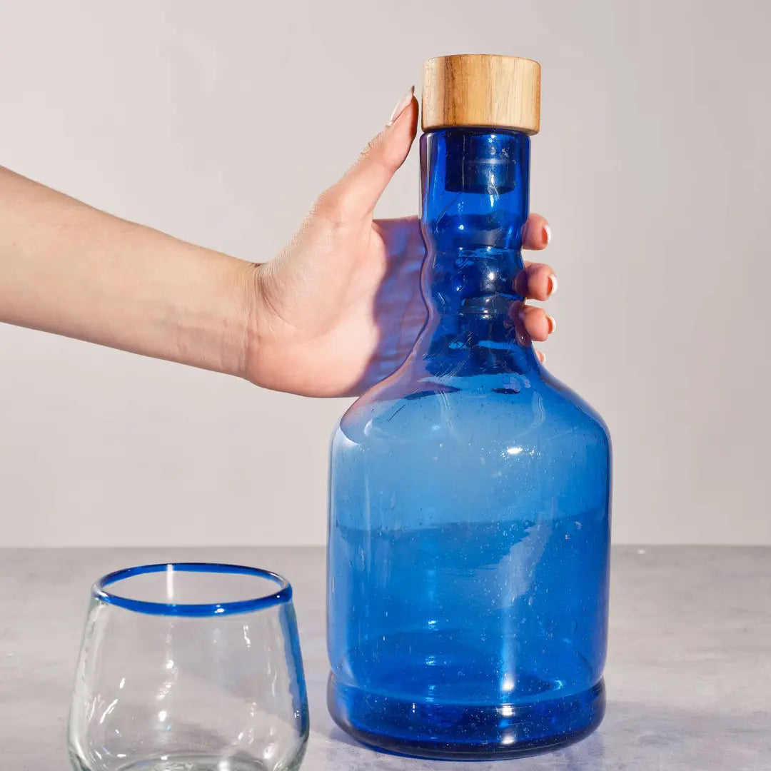 Blue Rim Roly Wine Glass