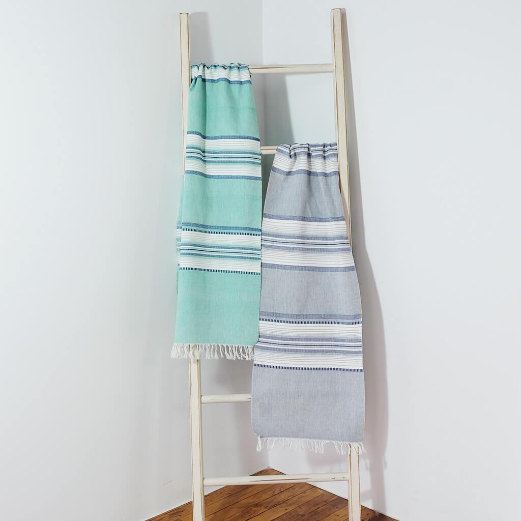 Teal with Blue Stripes Cotton Table Runner